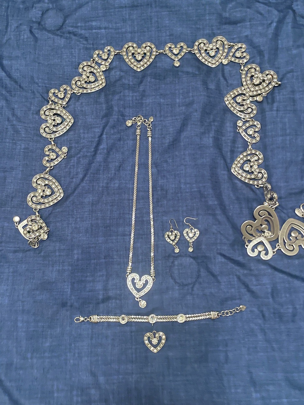 Brighton Rhinestone Heart Necklace, Bracelet, Earring and Belt Set